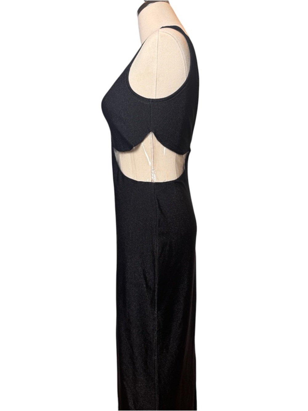 Vintage Versace Black Long Jersey Dress w/ PVC Inserts – Size 44 - Picture 4 of 12